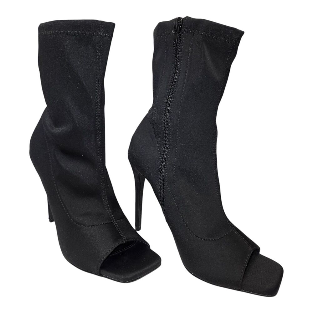 Olivia Ferguson KeyWest Black Stiletto Open Toe Square Toe Heels Size 7 1/2